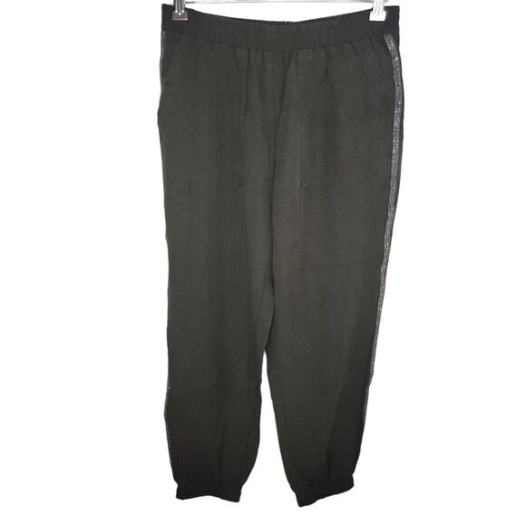 Zara olive green Rhinestone stripe jogger pants size Medium - Picture 1 of 5